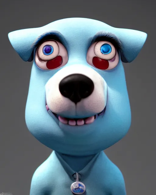 Prompt: dog, very expressive, light blue piercing eyes, round face, character design by Mark Ryden and Pixar and Hayao Miyazaki, unreal 5, DAZ, hyperrealistic, octane render, cosplay, RPG portrait, dynamic lighting, intricate detail, summer vibrancy, cinematic
