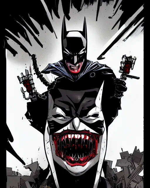 Prompt: the batman who laughs, comic strip style, dynamic lighting, fantasy concept art, trending on art station, stunning visuals, creative, cinematic, portrait, ultra detailed