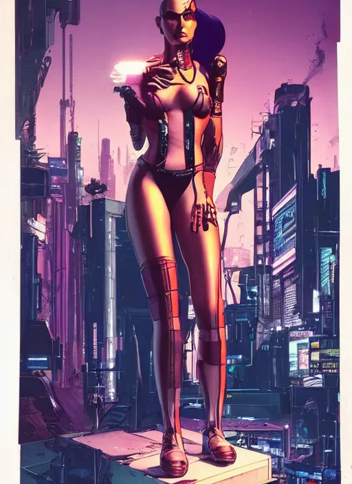 Prompt: cyberpunk hitwoman. portrait by mœbius and will eisner and gil elvgren and pixar. realistic proportions. cyberpunk 2 0 7 7, apex, blade runner 2 0 4 9 concept art. cel shading. attractive face. thick lines.