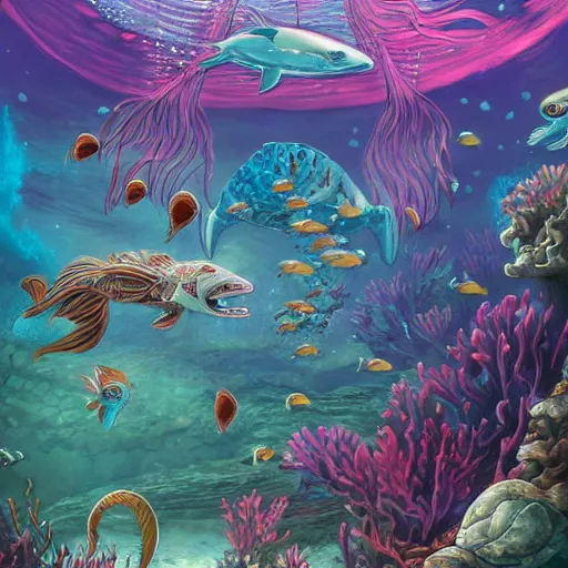 Image similar to underwater scene, d & d style, trending on artstation, colorful, intricate, highly detailed art by aurore folny