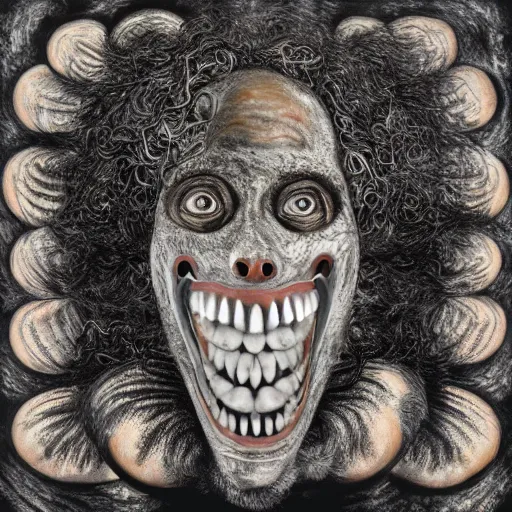 Prompt: album cover, teeth, abstract, black, white, orange, psychedelic, giuseppe arcimboldo