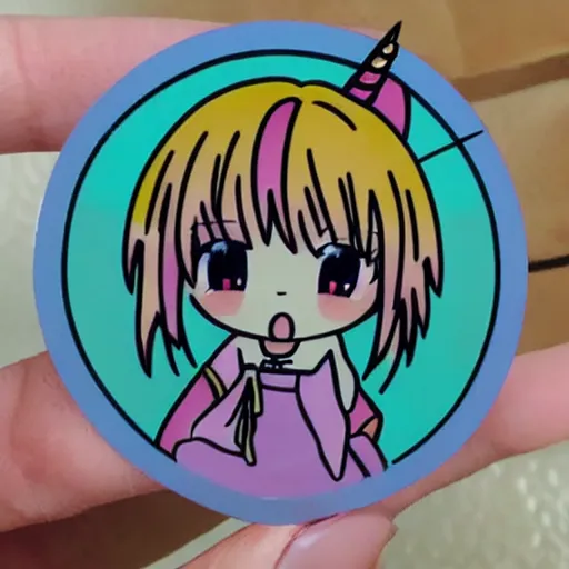 Image similar to die cut sticker of anime chibi kawaii cute tsundere unicorn