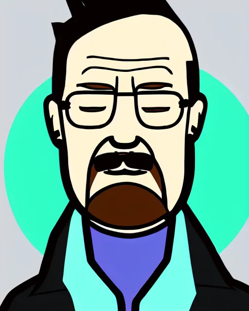 Image similar to portrait of walter white in the style of justin roiland. heisenberg from breaking bad. cinematic lighting. style of rick & morty. photographic, photography. by justin roiland