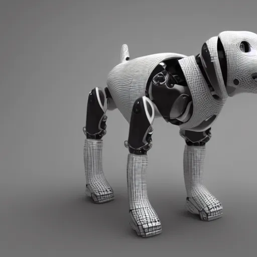 Image similar to dog robot wearing a large around its neck. 3 d render, oktane, post - processing, 8 k, cinematic lighting