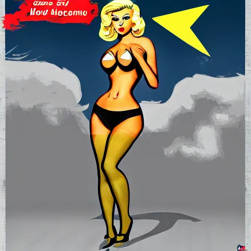 Image similar to nuclear age blonde pinup in the style of Fallout 4, 3D game art