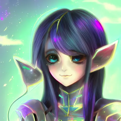 Adorable Young Cute Anime Elf Girl, Long Black Hair, 