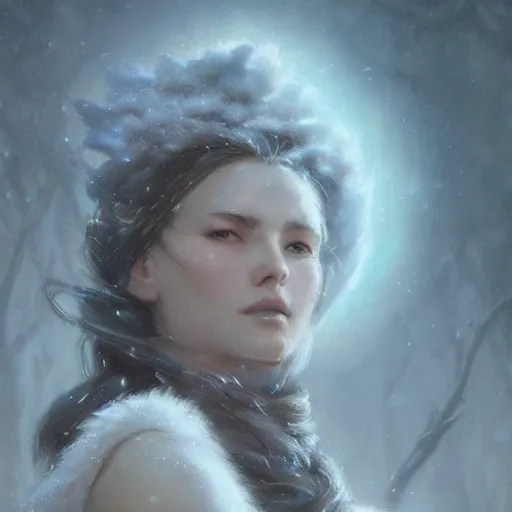 Prompt: a beautiful portrait of the goddess of winter by Greg Rutkowski and Raymond Swanland, Trending on Artstation, ultra realistic digital art