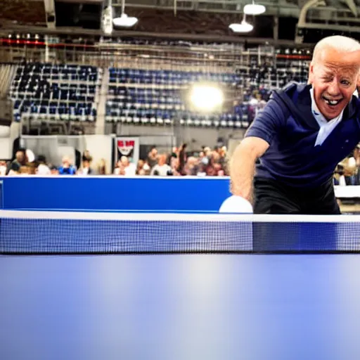 Image similar to joe biden playing extreme table tennis, award winning sports photography