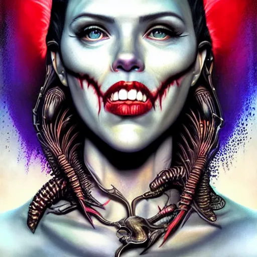 Image similar to lofi scorn giger alien venom joker lovecraftian lovecraft portrait of scarlett johansson, Pixar style, by Tristan Eaton Stanley Artgerm and Tom Bagshaw.