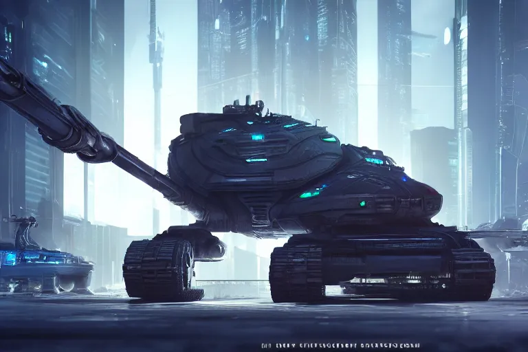 Image similar to cyberpunk alien concept inspired tank, futuristic look, highly detailed body, very powerful, photorealistic camera shot, bright studio setting, studio lighting, crisp quality and light reflections, unreal engine 5 quality render