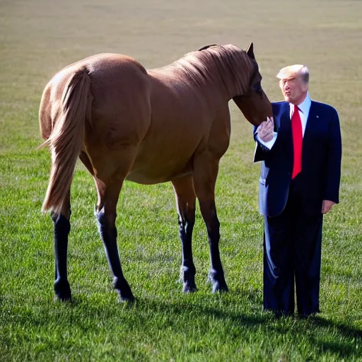 Image similar to ( donald trump × horse ) in a pasture