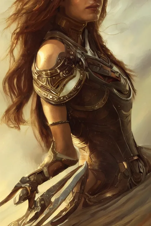 Image similar to a professional painting of a young Olivia Wilde, clothes in military armor, olive skin, long dark hair, beautiful bone structure, symmetrical facial features, intricate, elegant, digital painting, concept art, smooth, sharp focus, illustration, from StarCraft by Ruan Jia and Mandy Jurgens and Artgerm and William-Adolphe Bouguerea