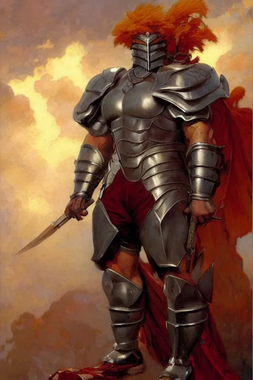 Image similar to attractive beefy male with armor, character design, colorful, cryptid academia, painting by gaston bussiere, craig mullins, j. c. leyendecker, tom of finland