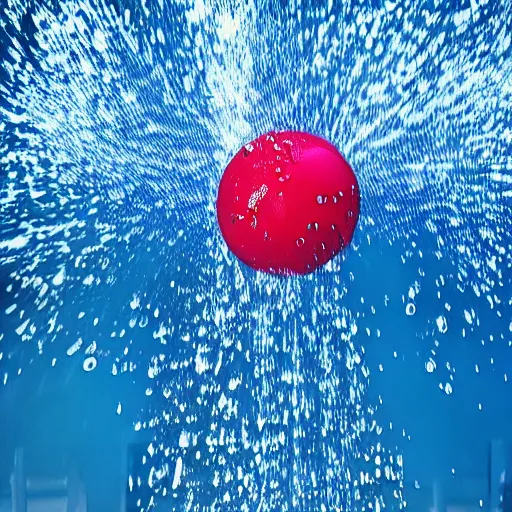 Prompt: portrait of a waterballoon explosion, unreal engine, super slow motion, blue background