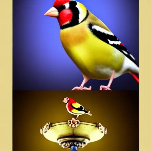 Image similar to goldfinch with a message inside is decorated with jewels and hangs from the neck of a valkyrie with armor, in the background you can see the fountain of a park. digital art, fantasy art, photo realistic, dynamic lighting, artstation, poster, volumetric lighting, hyperrealistic, 4 k, award winning