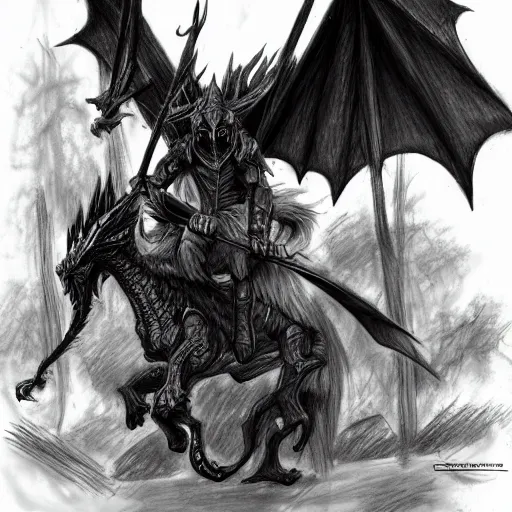 Prompt: Dark Grim Reaper Riding a Mythical Dragon in the forest, Pencil Sketch, Drawing, Black and White, artstation, deviant art, trending