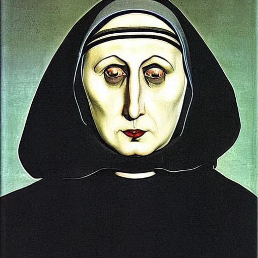 Image similar to portrait of a scary nun by Giorgio de Chirico