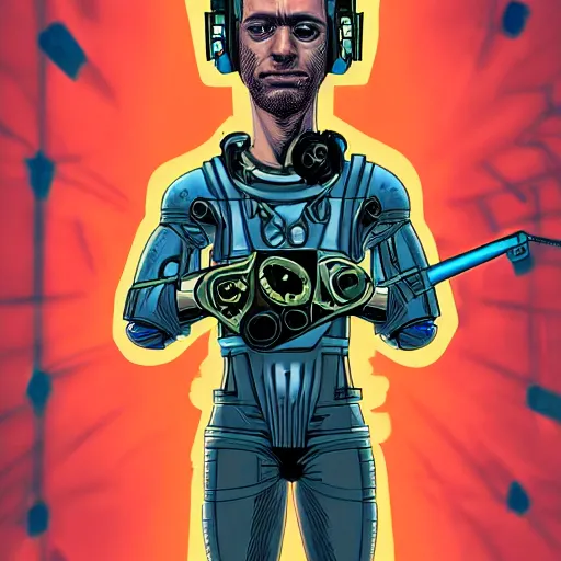 Image similar to portrait of tyler durden, biomechanical cyborg, cyberpunk, futuristic, elegant, artistic, jamie hewlett style