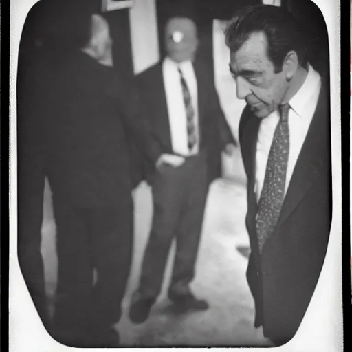 Image similar to lennie briscoe at a crime scene in new york city, faded, scratched polaroid