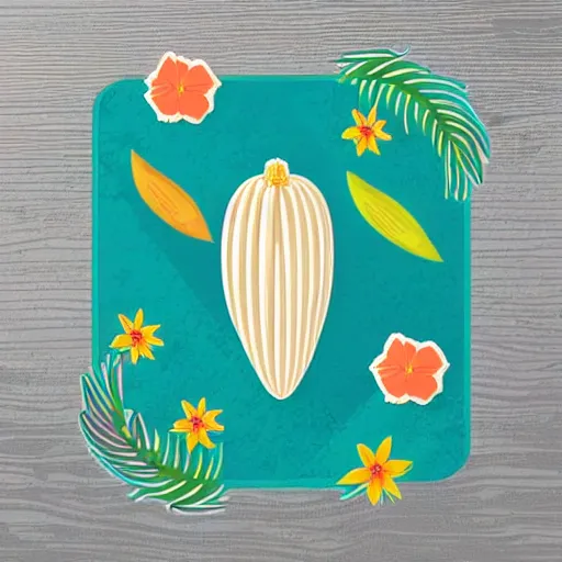 Prompt: crazy svg sticker art of a tamal and a tropical flower, View, svg illustration, Sticker Art