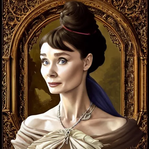 Image similar to audrey hepburn in an epic victorian novel, inside an ornate castle, intricate, elegant, highly detailed, digital painting, artstation, matte, illustration, art by artgerm, greg rutkowski, loish, rhads, ferdinand knab, makoto shinkai, lois van baarle, ilya kuvshinov, rossdraws, tom bagshaw