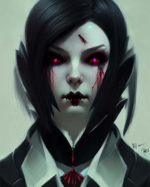 Prompt: dark vampire, character portrait, concept art, painterly, fanart, highly detailed in the style of overwatch by ilya kuvshinov and gustave dore, wenjun lin,