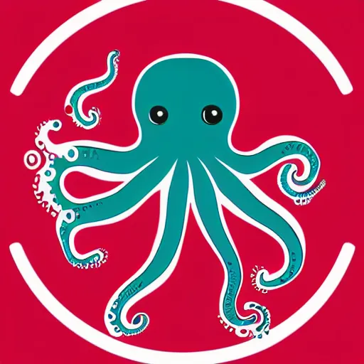 Image similar to octopus symmetric logo painting by tim biskup and afshar petros, matte background, sharp contours, minimal, trending on artstation