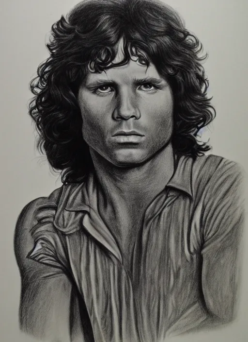 Prompt: Jim Morrison black and white vintage drawing, artistic realism, portrait, pencil, detailed, 4k, beautiful, realistic