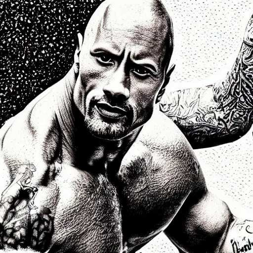 Image similar to dwayne johnson, detailed, pen and ink, stippling