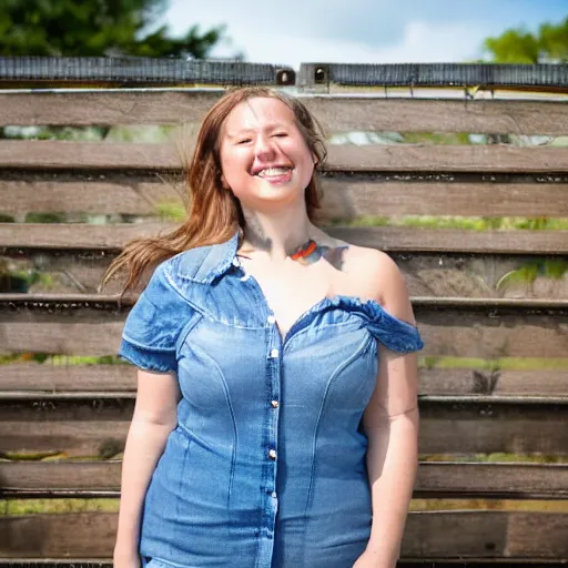 Image similar to i love feeling free and unrestricted in my denim jeans. the fresh air and blue sky feel so good on my skin, and i can't help but smile as i take it all in. standing here, surrounded by fences with other girl's clothes hanging out to dry, feels like a sign that life is still worth living.