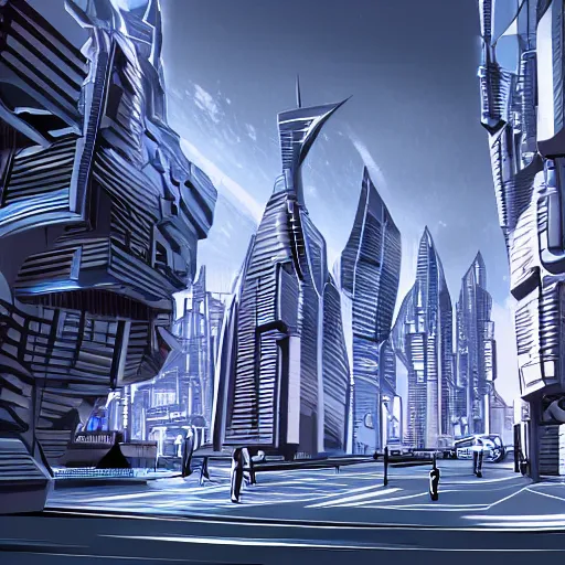 Image similar to futuristic city with no cars, digital art