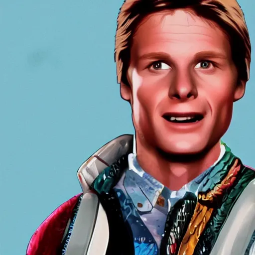 Prompt: jesus christ as marty mcfly in the 1 9 8 5 film back to the future, trending on artstation