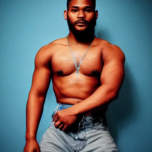 Prompt: kaytranada with the physique of a bodybuilder, photorealistic, detailed, cinematic, intricate, digital art,