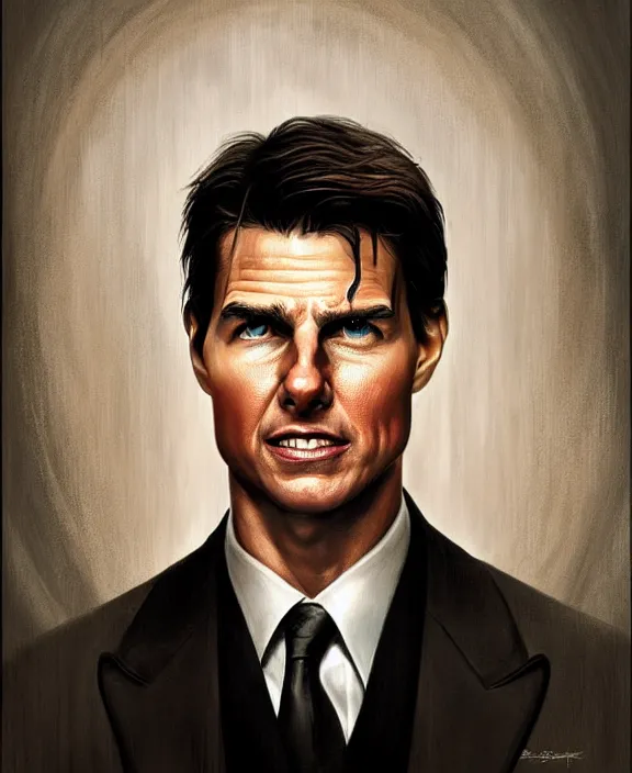 Image similar to portrait of tom cruise as a psychopathic lawyer for the church of scientology, art by denys tsiperko and bogdan rezunenko and tom bagshaw, hyperrealism