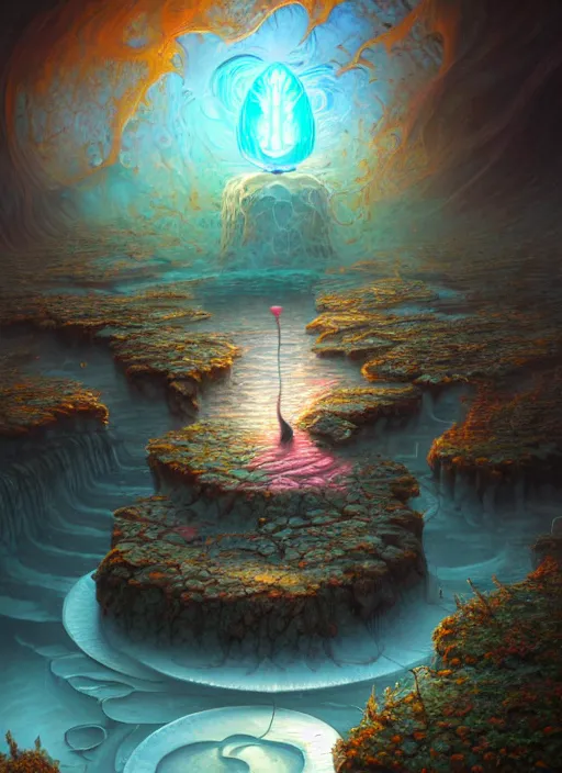 Prompt: a lotus growing out of a melting salt pit, extremly detailed digital painting, vibrant colors, in the style of tomasz alen kopera and fenghua zhong and peter mohrbacher, mystical colors, rim light, beautiful lighting, 8 k, stunning scene, raytracing, octane, trending on artstation