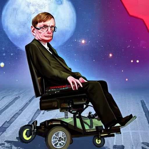 Image similar to Stephen Hawking in GTA 5, cover art by Stephen Bliss, boxart, loading screen