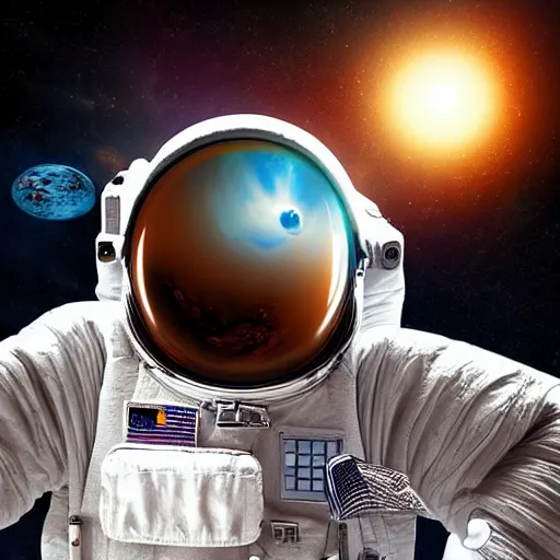 Image similar to an astronaut lost in the 4th dimension of the coffee universe, realistic digital art, 4k, art station, high quality