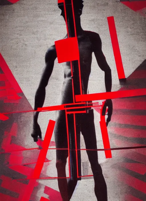 Image similar to design poster showing a statue of julius caesar, black background with very subtle red and purple design elements, powerful, nekro, laszlo moholy - nagy, graphic design, collage art, thin lines, dark, glitch art, neo vaporwave, gritty, layout frame, square, trending on artstation