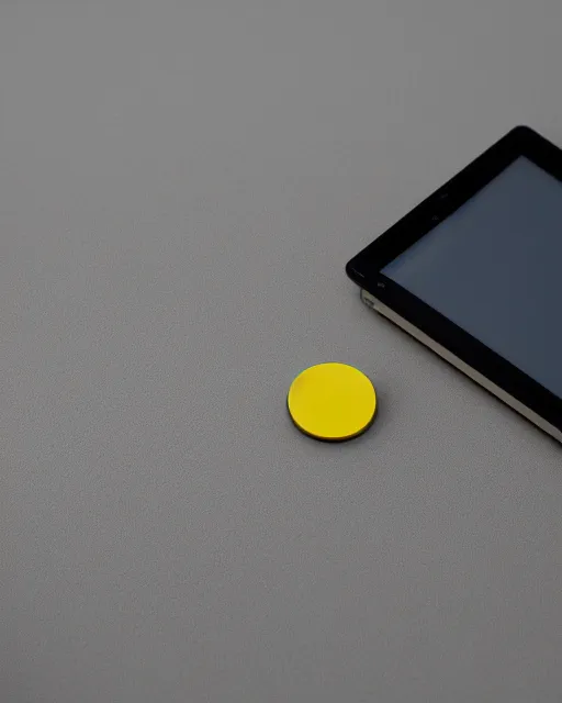 Image similar to a photo of a stylish yellow consumer device designed by dieter rams and jony ive for nintendo, rim lit, shallow depth of field