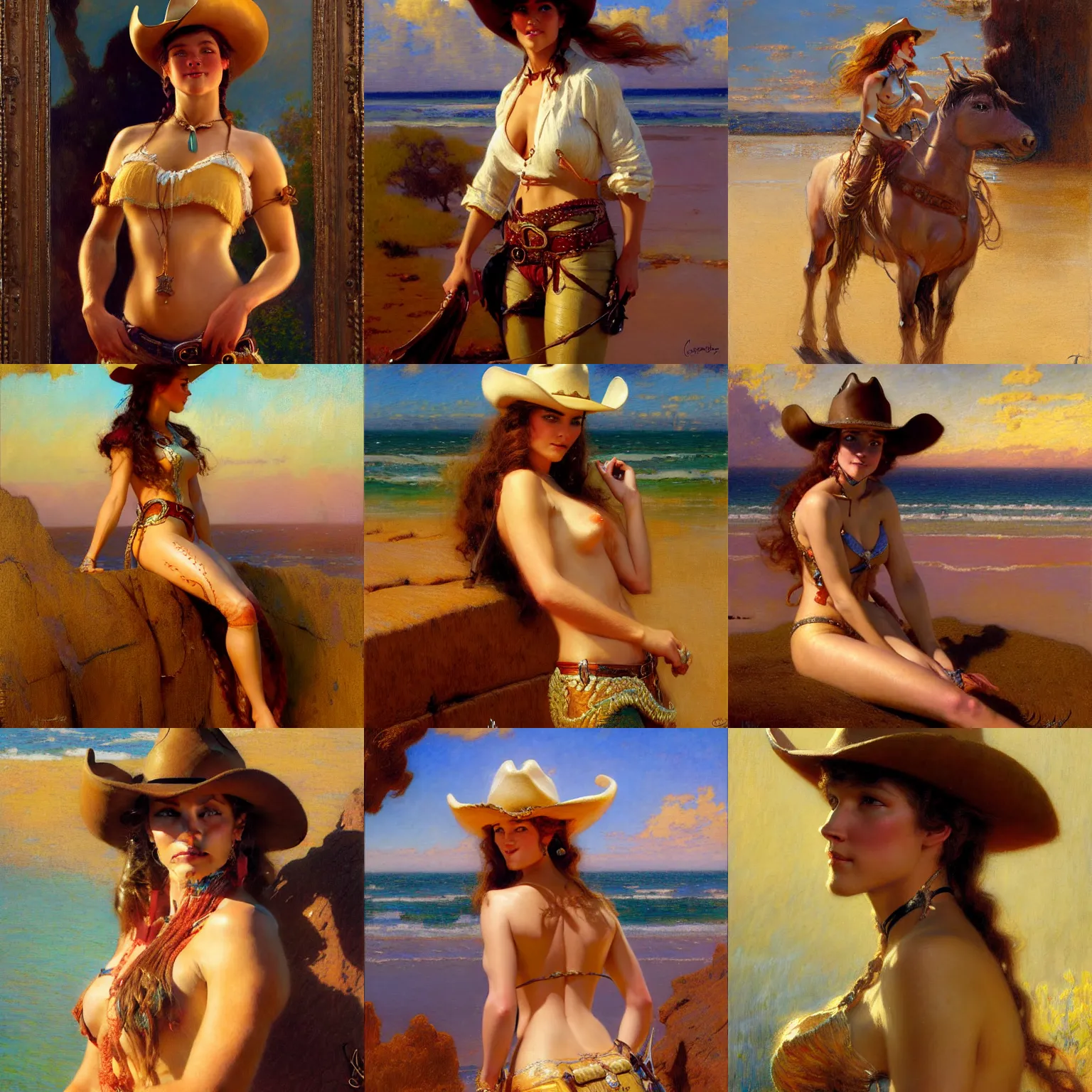 Prompt: a cowgirl mermaid, highly detailed painting by gaston bussiere, craig mullins, j. c. leyendecker 8 k