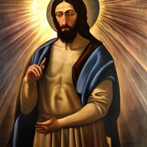 Prompt: portrait of non - binary jesus christ, renaissance art, dramatic lighting, god rays