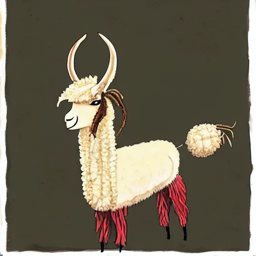 Image similar to llama with dreadlocks, an oil painting by Asaf Hanuka