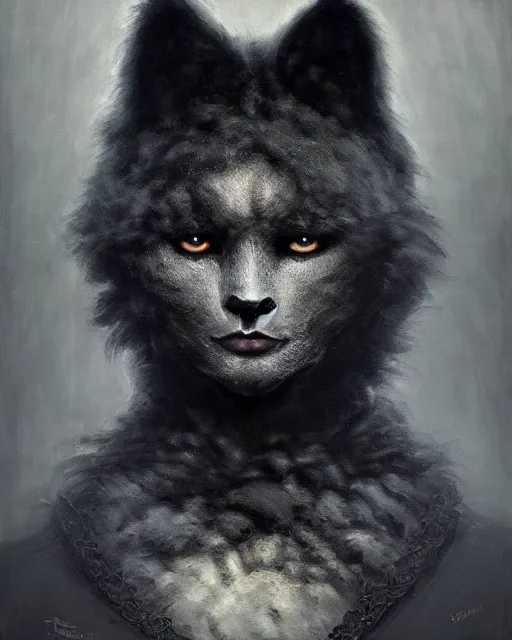 Image similar to a portrait of black furry shadow nightmare monster made of black smoke, surrounded by black, illustration, dramatic lighting, soft details, painting oil on canvas, art nouveau, octane render, HDR, 4k, 8k, HD, by Edmund Blair Leighton, Brom, Charlie Bowater, trending on artstation, Tom Bagshaw, faces by otto Schmidt