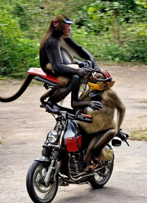 Image similar to a monkey is riding a motorcycle