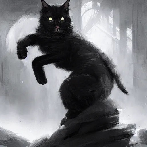 Image similar to black and white cat sorcerer, dnd fantasy digital art by Greg Rutkowski