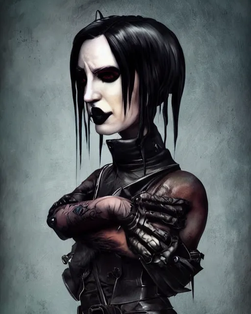 Image similar to An epic fantasy comic book style full body portrait painting of a very beautiful Industrial goth Trent Reznor, character design by Mark Ryden and Pixar and Hayao Miyazaki, unreal 5, DAZ, hyperrealistic, octane render, cosplay, RPG portrait, dynamic lighting, intricate detail, cinematic