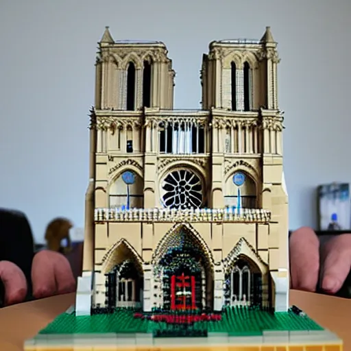Prompt: notre dame made of lego
