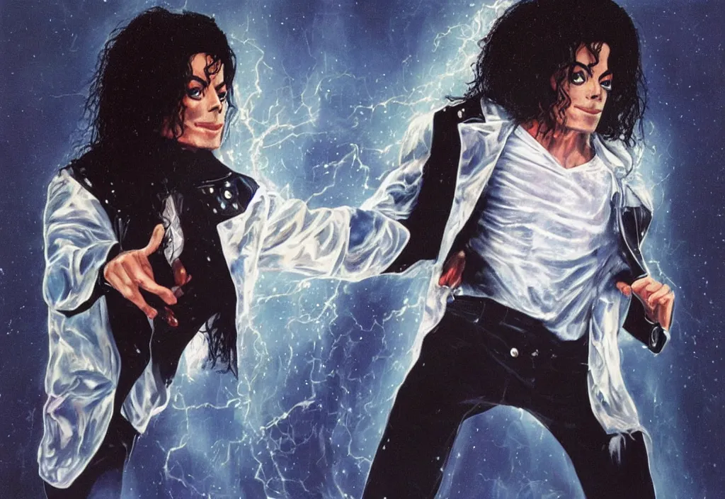 Image similar to a portrait of michael jackson with superpowers