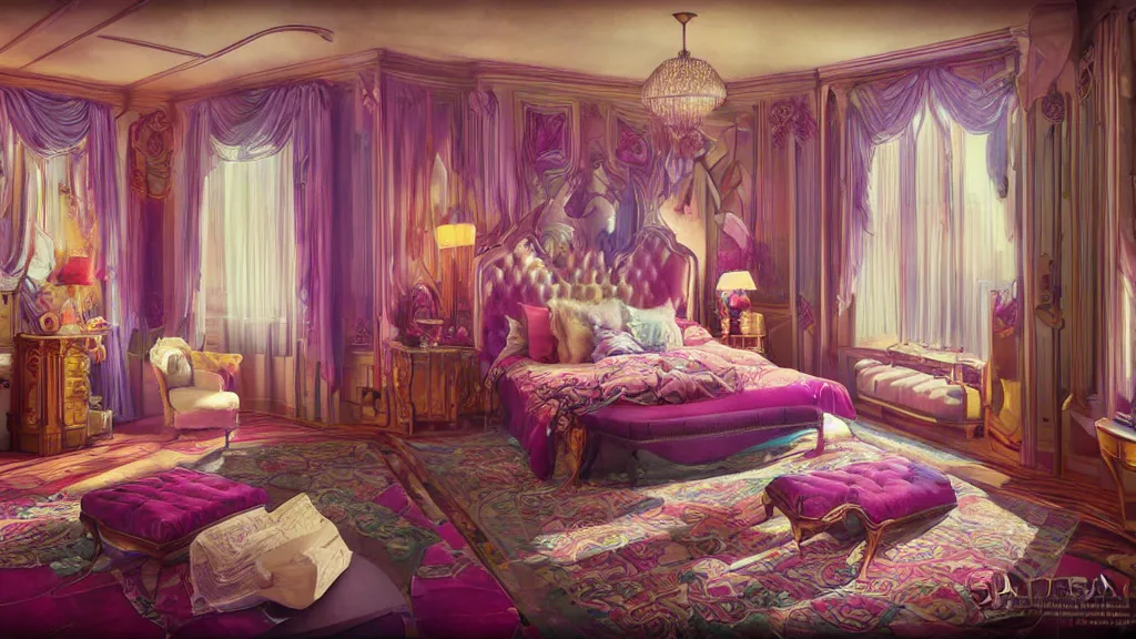Prompt: art deco bedroom, photo, ultra detail, photoreal, professionally retouched, bright colors, wide angle, 8 k high definition, insanely detailed, intricate, elegant, art by artgerm and wlop