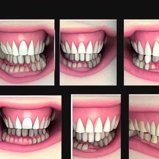 Image similar to poorly rendered 3 d set of teeth